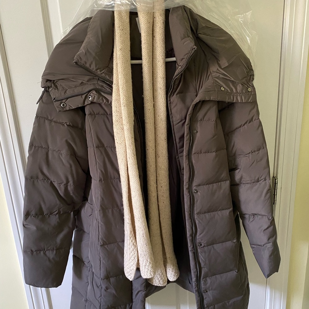 Cole Haan zip-front puffer hooded coat.